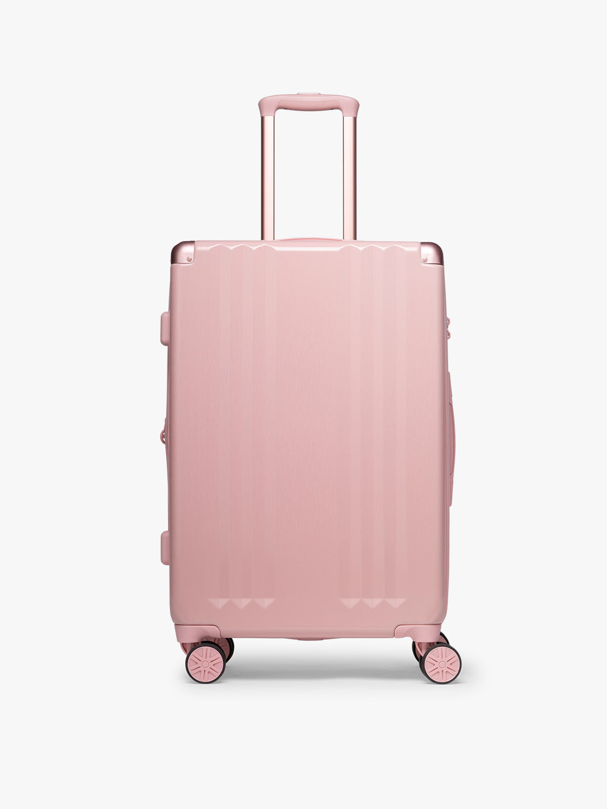 CALPAK pc Ambeur Luggage Set featuring the  Ambeur Medium Luggage in metallic pink Blossom with pink wheels; LAM3000-BLOSSOM