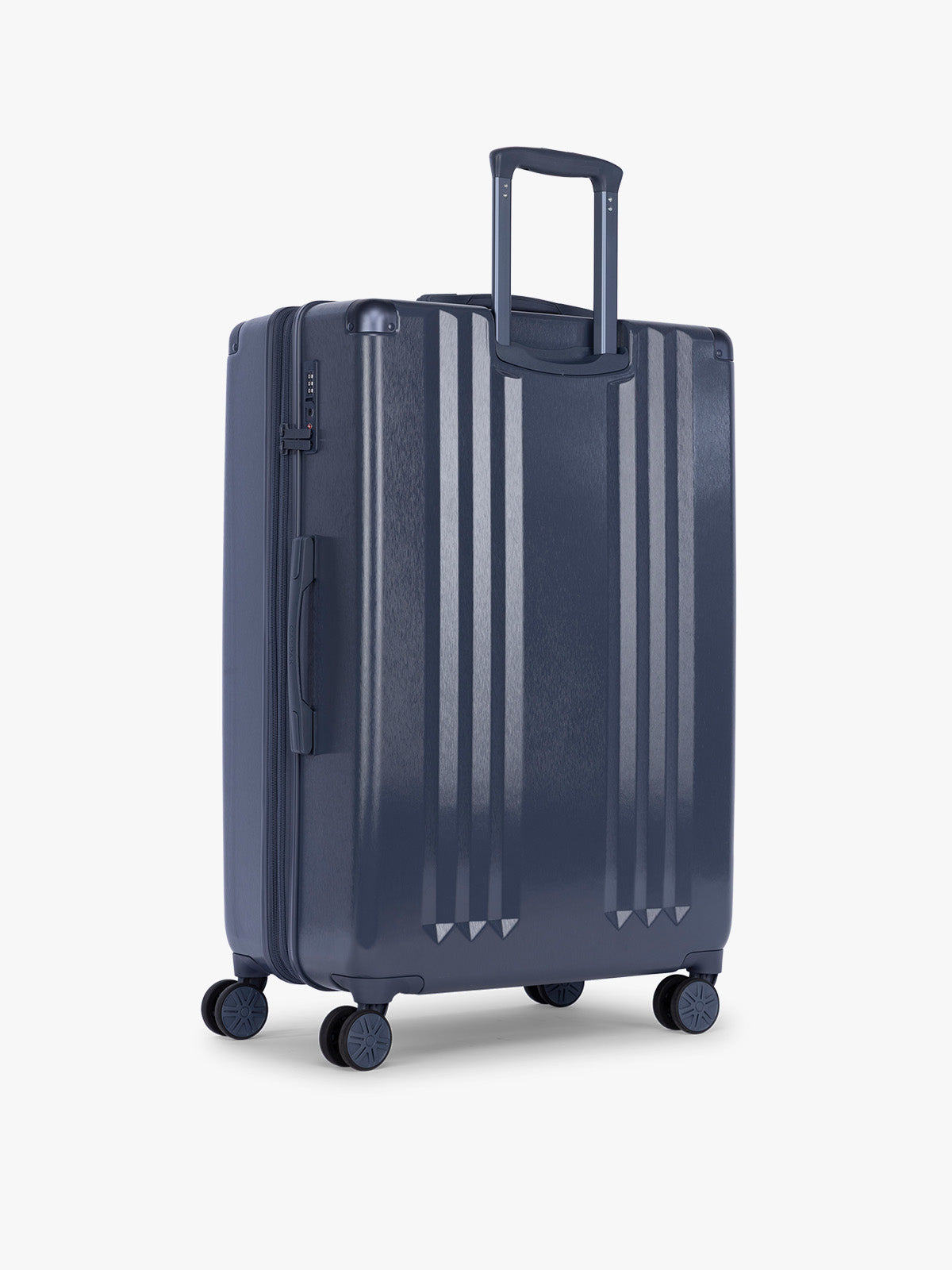 Back side  of CALPAK Ambeur Large Luggage in dark blue metallic Indigo; LAM1028-INDIGO