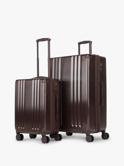 CALPAK Ambeur 2pc Set that includes Carry-On Luggage and Large Luggage in brown Walnut metallic look; LAM2000-WALNUT view 1