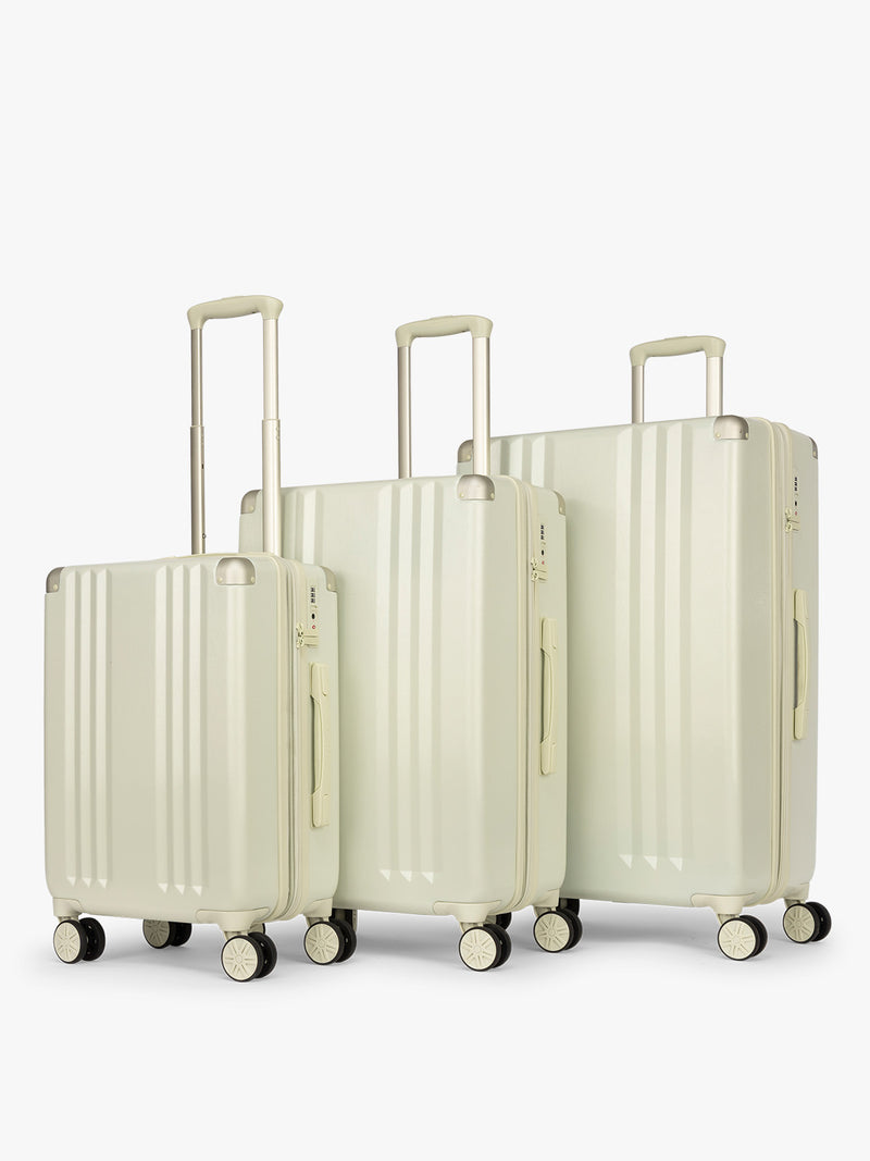 CALPAK Ambeur 3 piece Luggage Set in light green Celadon with sizes of Carry On, Medium, and Large