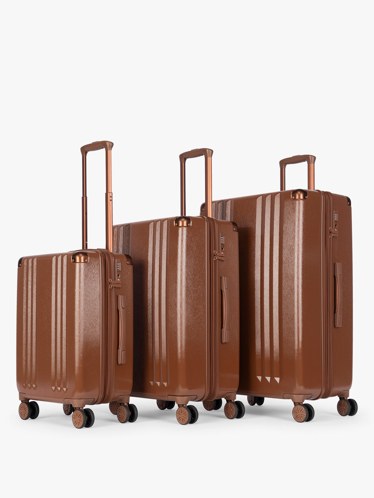 CALPAK Ambeur Three-Piece Set in light Honey Brown, arranged by size from left to right against a plain white background; LAM3000-HONEY-BROWN