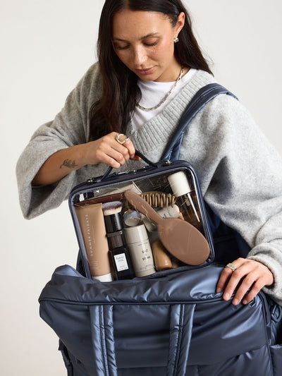 CALPAK Clear Cosmetic Case in dark blue French Blue; CCC2001-METALLIC-INDIGO view 2