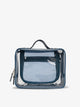 CALPAK Large clear makeup bag with zippered compartments in dark blue; CCC2001-DEEP-SEA