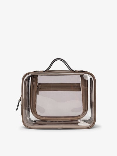 CALPAK large transparent travel cosmetics bag with handle in mocha; CCC2001-MOCHA