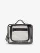 CALPAK Large clear makeup bag with zippered compartments in metallic steel; CCC2001-STEEL