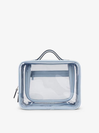 CALPAK Large clear makeup bag with zippered compartments in sky; CCC2001-SKY