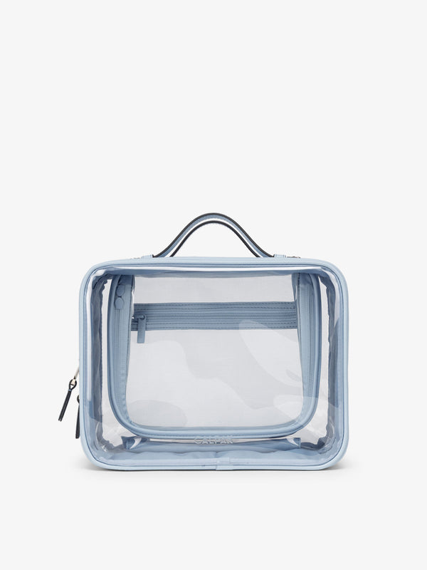 CALPAK Large clear makeup bag with zippered compartments in sky