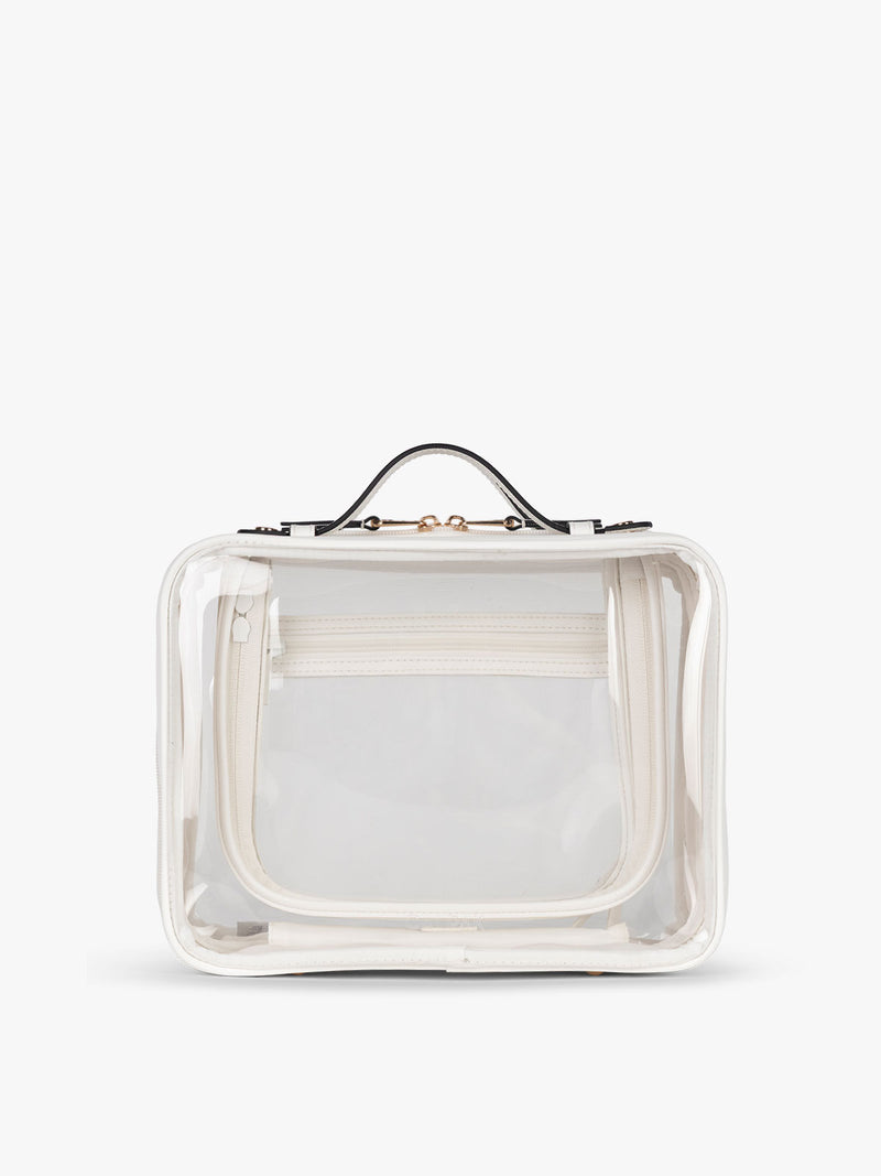 CALPAK Large Clear Cosmetics Case in White front view