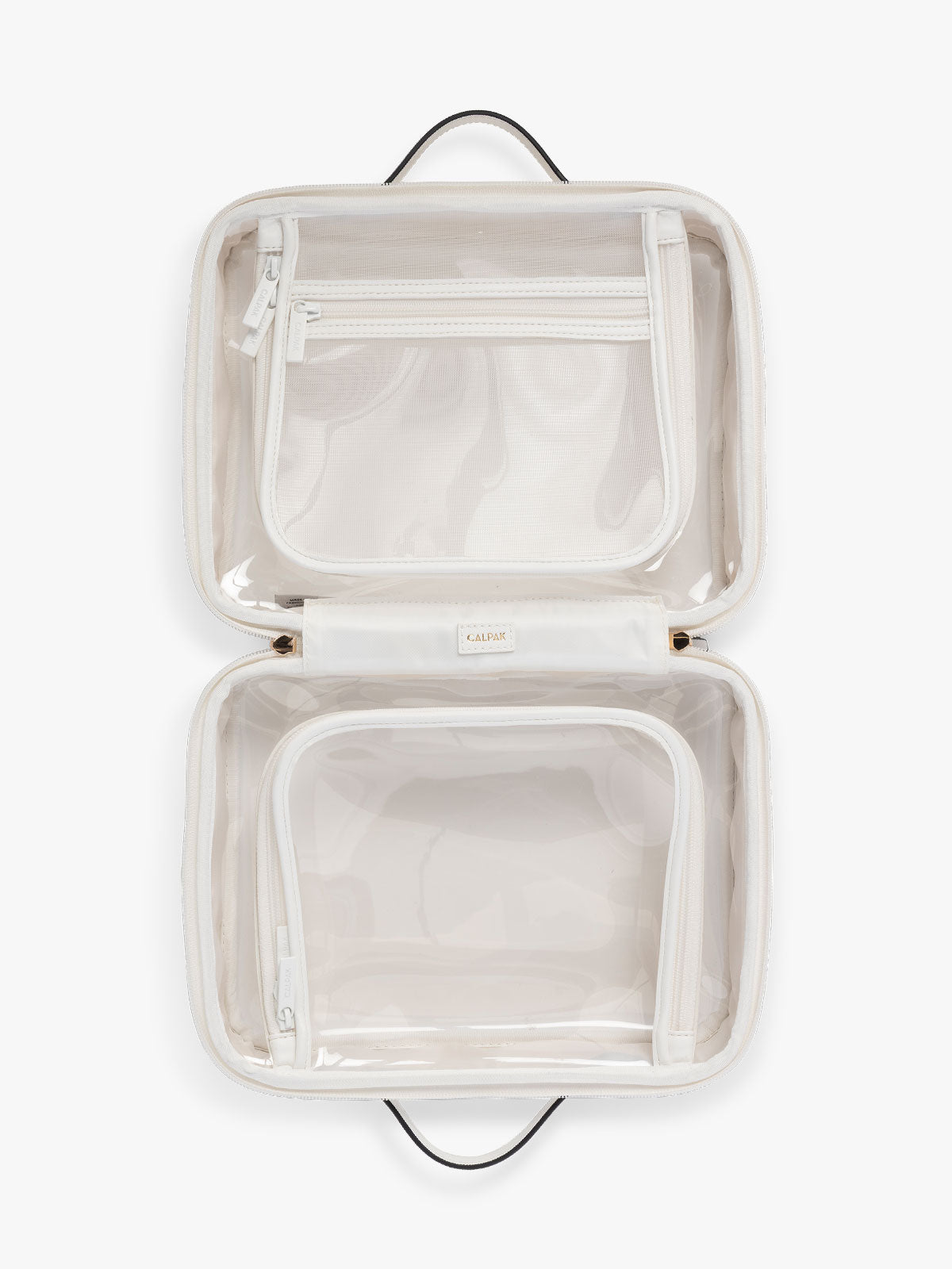 CALPAK Large Clear Cosmetics Case in White open view; CCC2001-WHITE