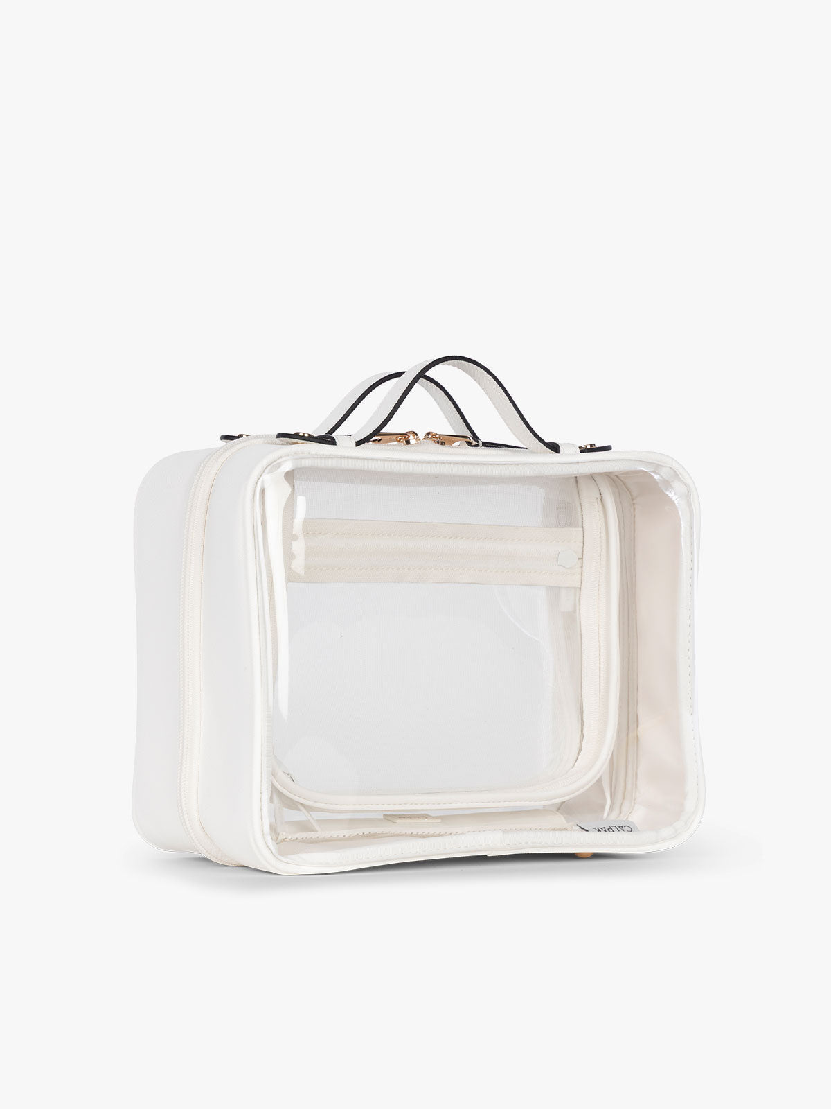 CALPAK Large Clear Cosmetics Case in White side view; CCC2001-WHITE