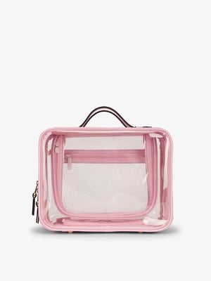 CALPAK Large clear makeup bag with zippered compartments in strawberry; CCC2001-STRAWBERRY