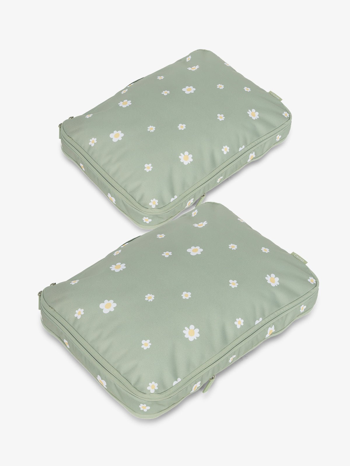 CALPAK Large Compression Packing Cubes in green daisy floral print