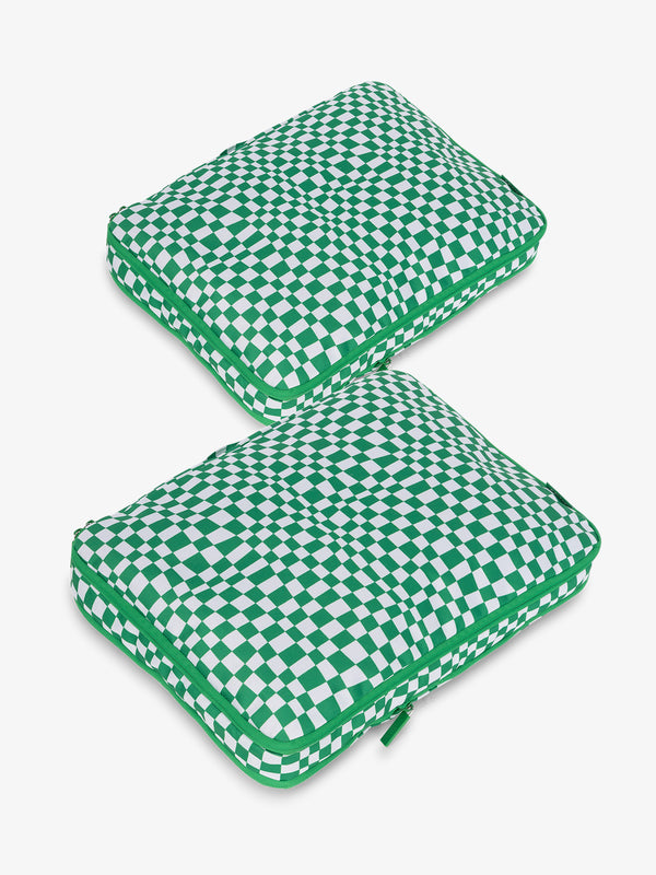 CALPAK Large Compression Packing Cubes in green and white checkerboard