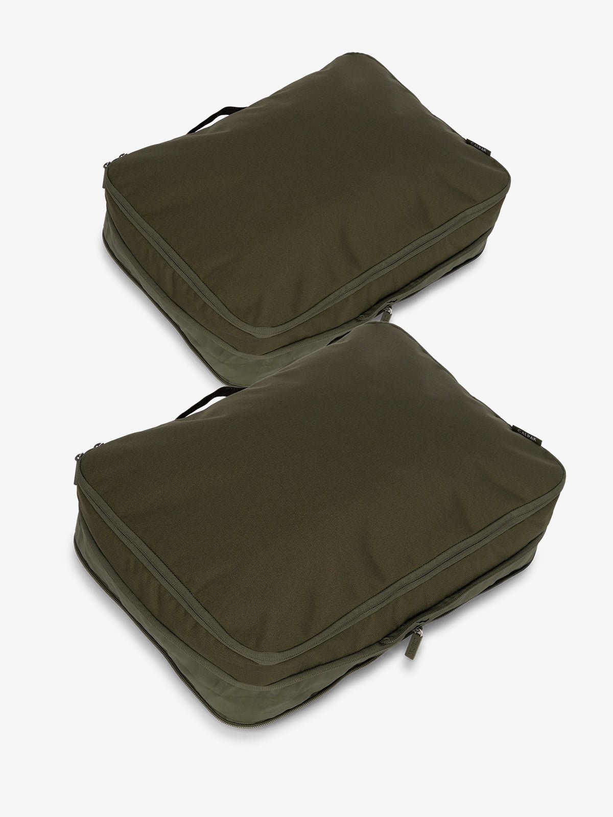 CALPAK large packing cubes with top handles and expandable by 4.5 inches in moss green
