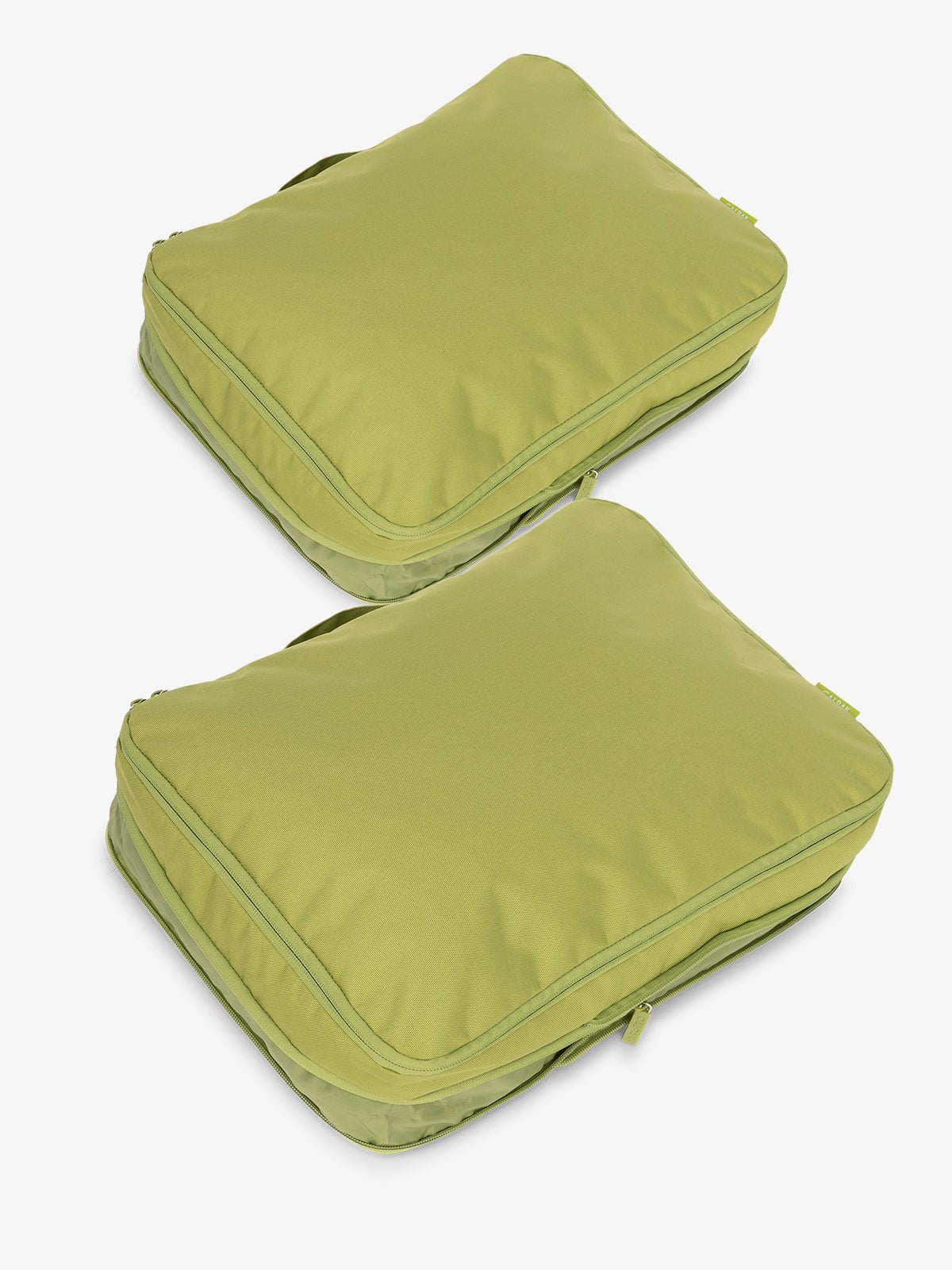 CALPAK large packing cubes with top handles and expandable by 4.5 inches in green palm