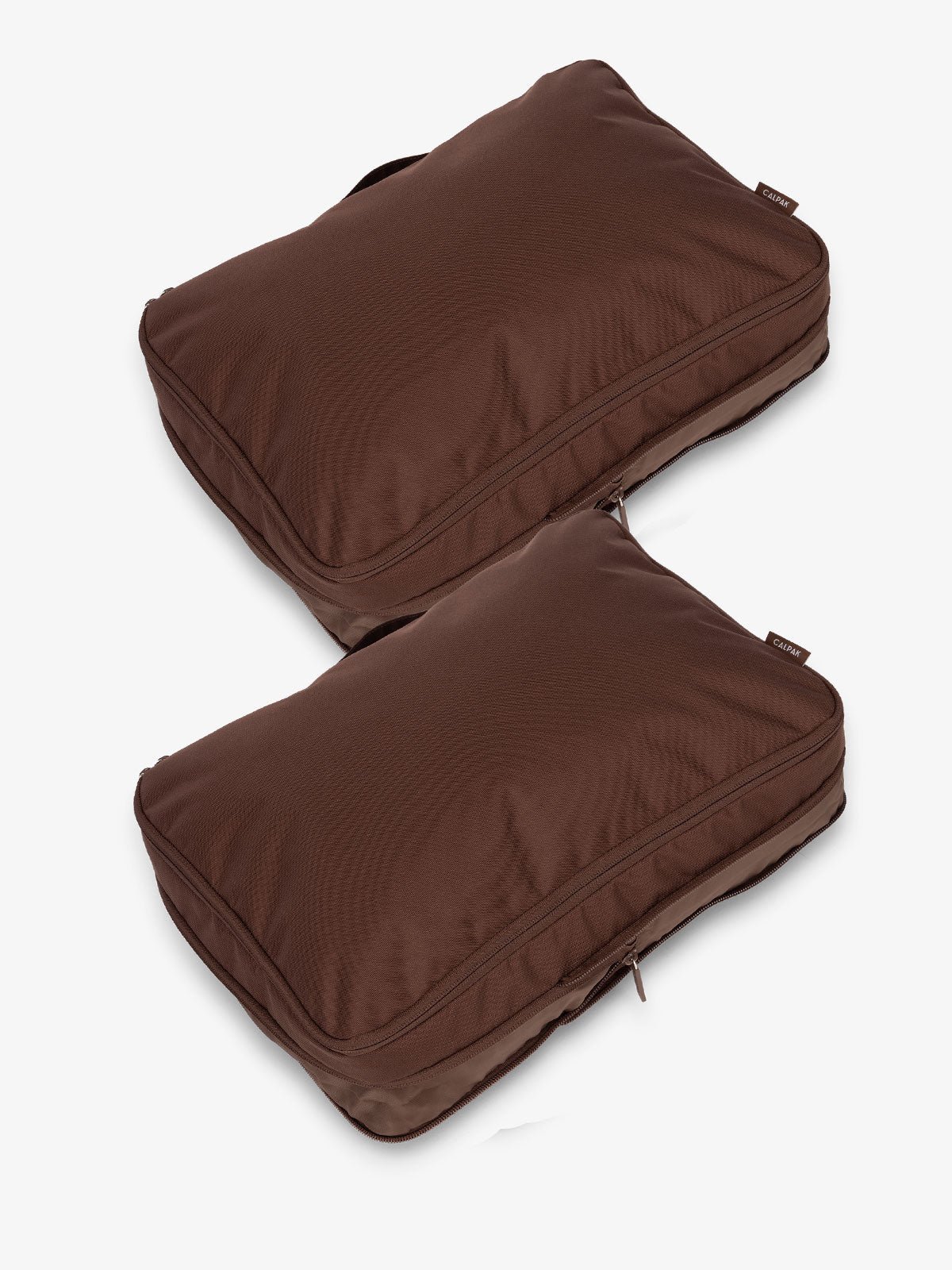 CALPAK large packing cubes with top handles and expandable by 4.5 inches in dark brown walnut