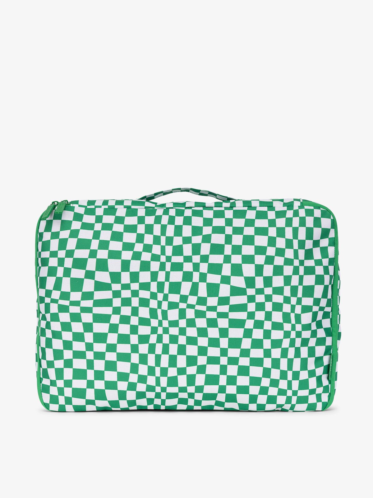 CALPAK large packing cubes with top handle in green checkerboard