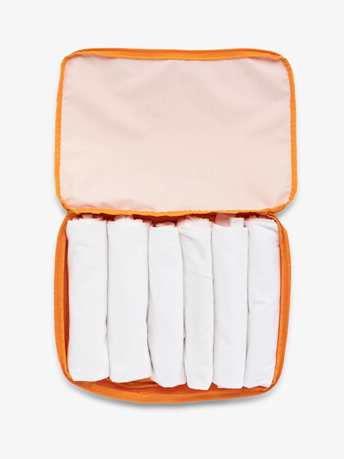 CALPAK Large Compression Packing cubes for travel made with durable materials in orange grid