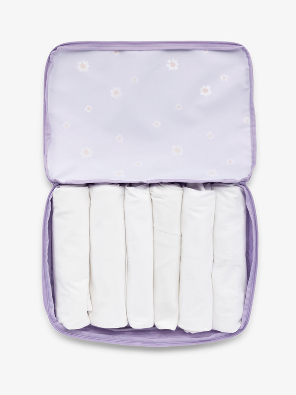 CALPAK Large Compression Packing cubes for travel made with durable materials in purple orchid fields