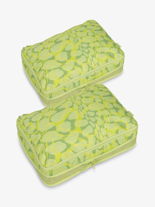 CALPAK large packing cubes with top handles and expandable by 4.5 inches in lime green viper
