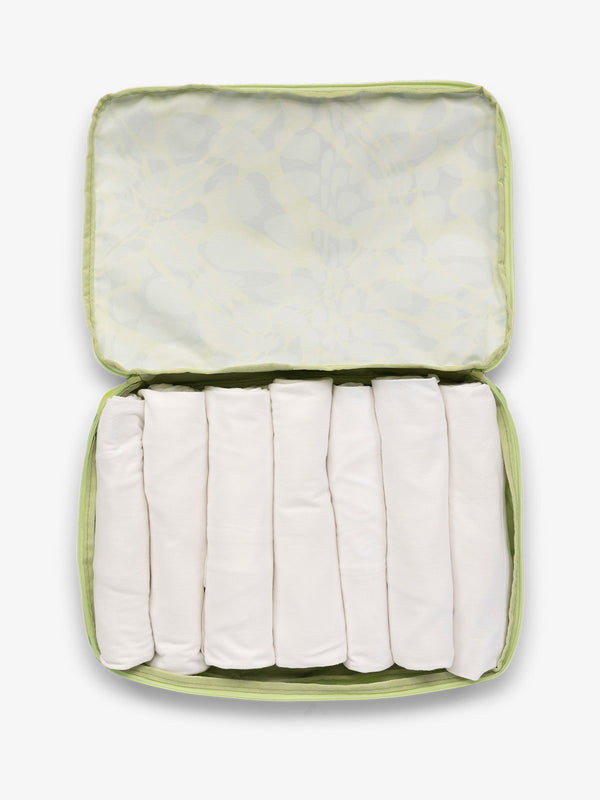 CALPAK Large Compression Packing cubes for travel made with durable materials in green lime viper print