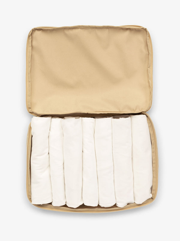 CALPAK Large Compression Packing cubes for travel made with durable materials in beige