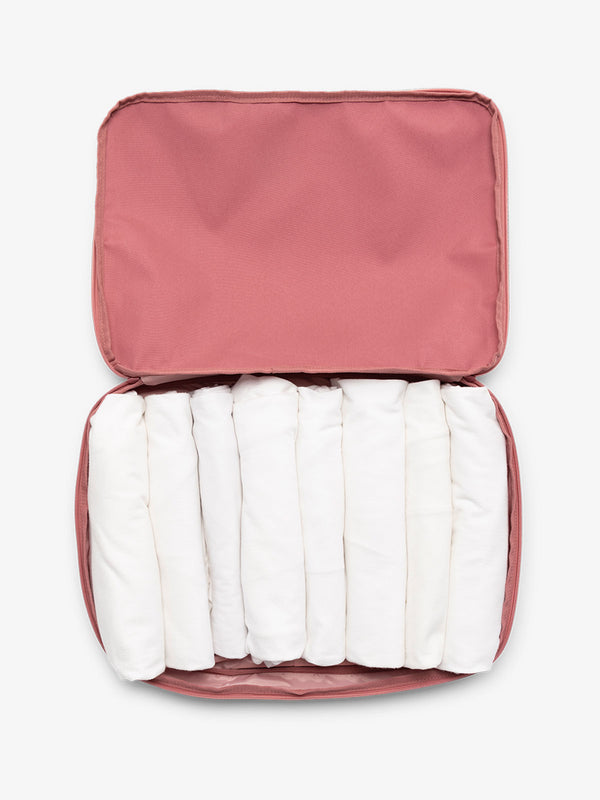 CALPAK Large Compression Packing cubes for travel made with durable materials in pink tea rose