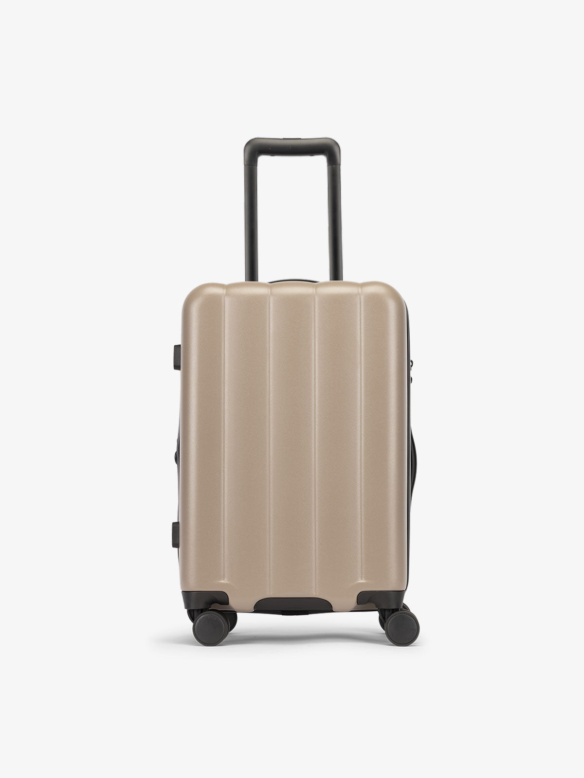 Brown chocolate CALPAK carry-on luggage made from an ultra-durable polycarbonate shell and expandable by up to 2"; LCO1020-CHOCOLATE