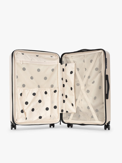 CALPAK Evry Large Luggage in beige exterior and interior polka dot in Polka Dot; LCO1028-POLKA-DOT view 2
