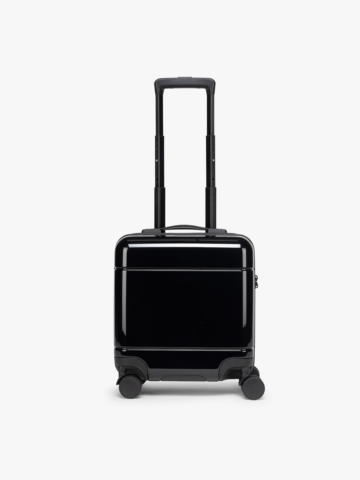 CALPAK Glazed Black Hue Mini Carry On suitcase with a black handle on a white background; LHU1014-GLAZED-BLACK