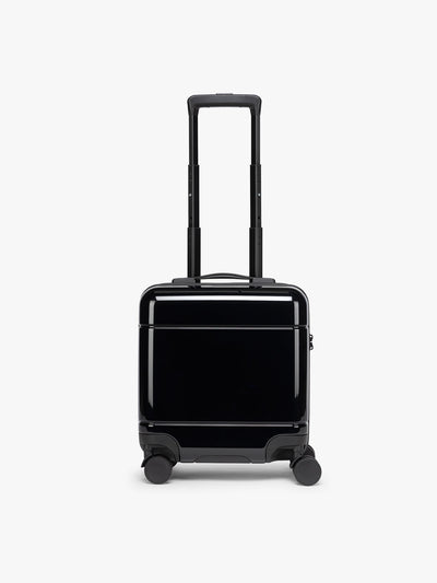 CALPAK Glazed Black Hue Mini Carry On suitcase with a black handle on a white background; LHU1014-GLAZED-BLACK view 1