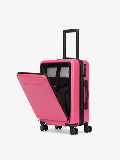 CALPAK Hue carry-on hard shell luggage with front pocket in hot pink dragonfruit; LHU1020-DRAGONFRUIT view 1