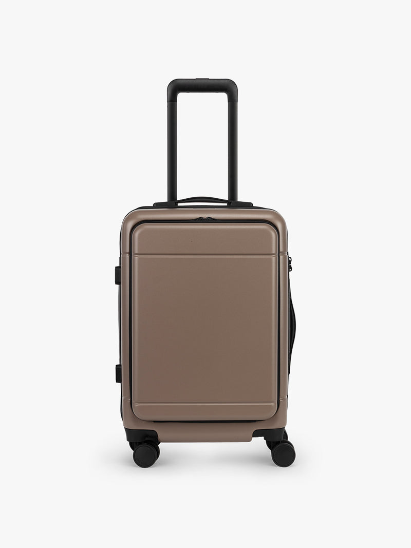 CALPAK Hue Front Pocket Carry On Luggage front view in brown Chocolate