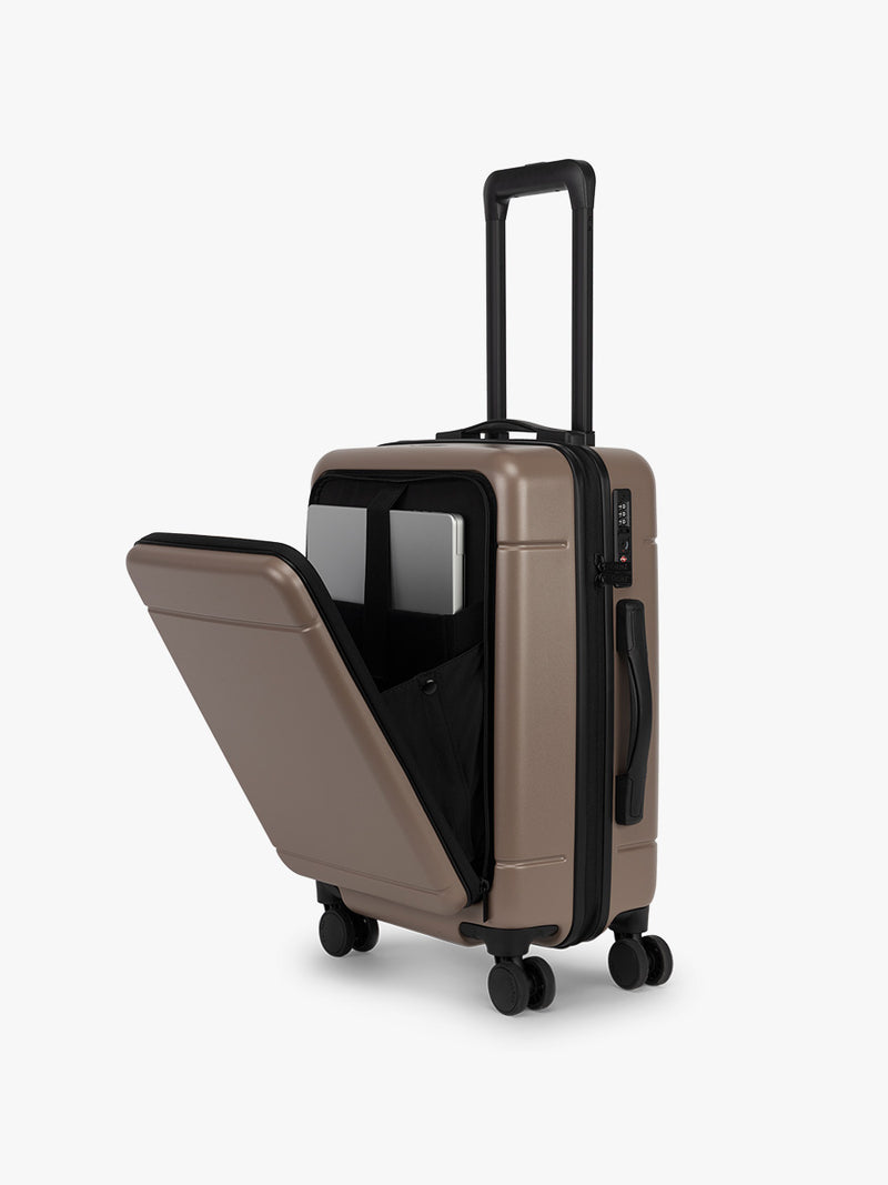 CALPAK Hue Front Pocket Carry On Luggage in brown Chocolate