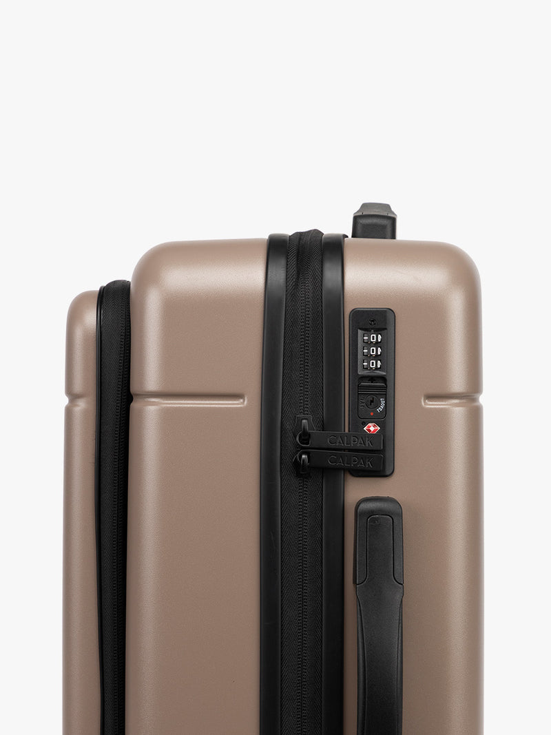 CALPAK Hue Front Pocket Carry On Luggage with TSA approved lock in brown Chocolate