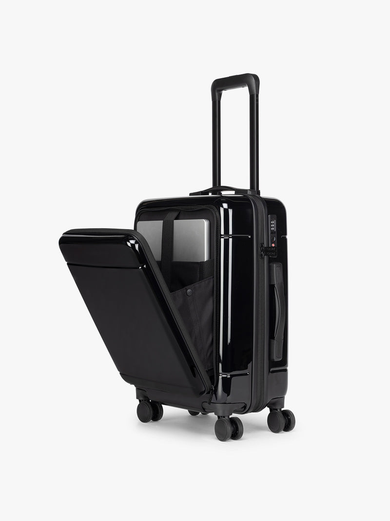 CALPAK Hue Front Pocket Carry On Luggage in Glazed Black