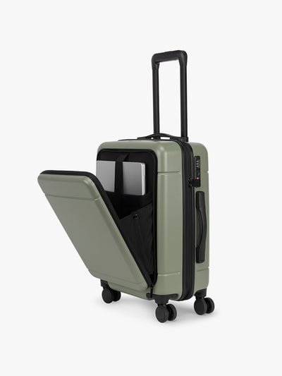 CALPAK Hue Front Pocket Carry On Luggage in green Juniper; LHU1020-JUNIPER