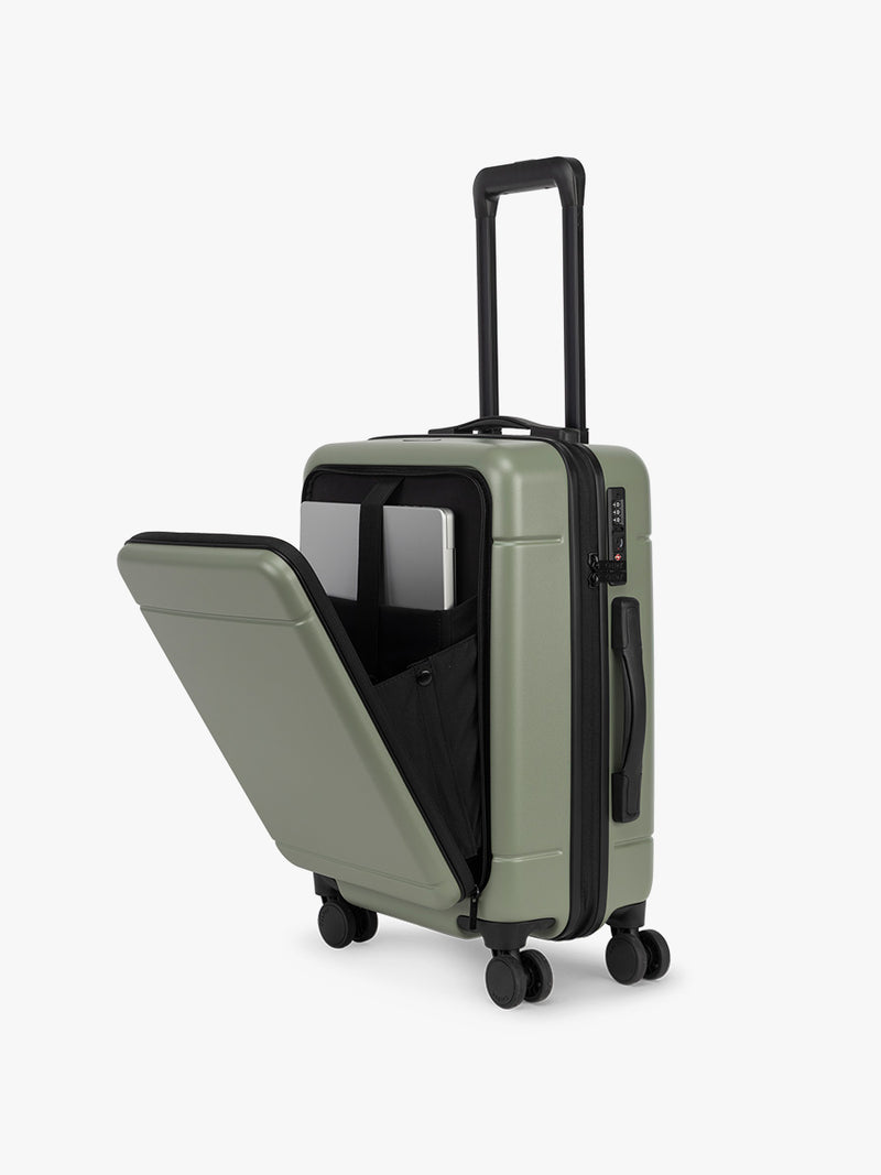 CALPAK Hue Front Pocket Carry On Luggage in green Juniper
