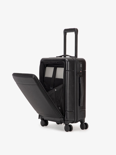 CALPAK Hue hardside carry-on suitcase with laptop pocket in black color; LHU1020-BLACK view 1