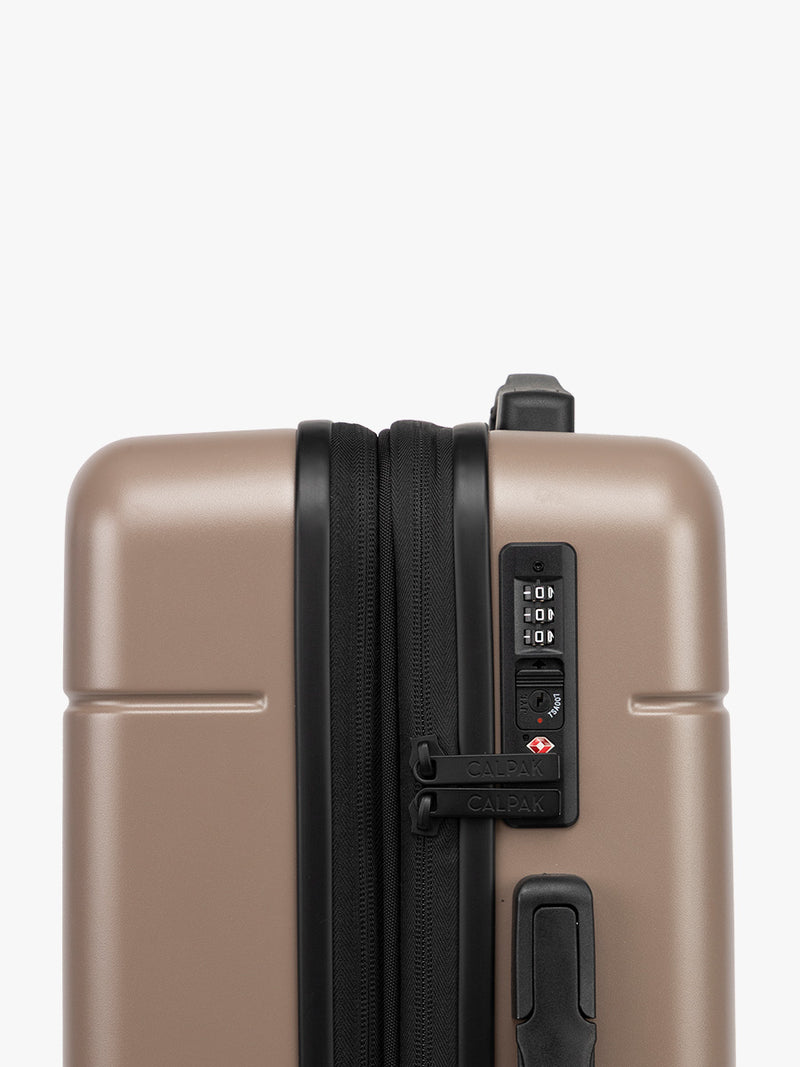 CALPAK Hue Carry On Luggage with side TSA approved lock in brown Chocolate