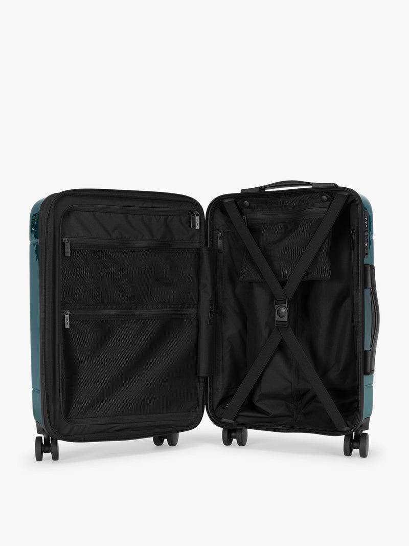 Opened CALPAK Hue Large Luggage in dark green Kale