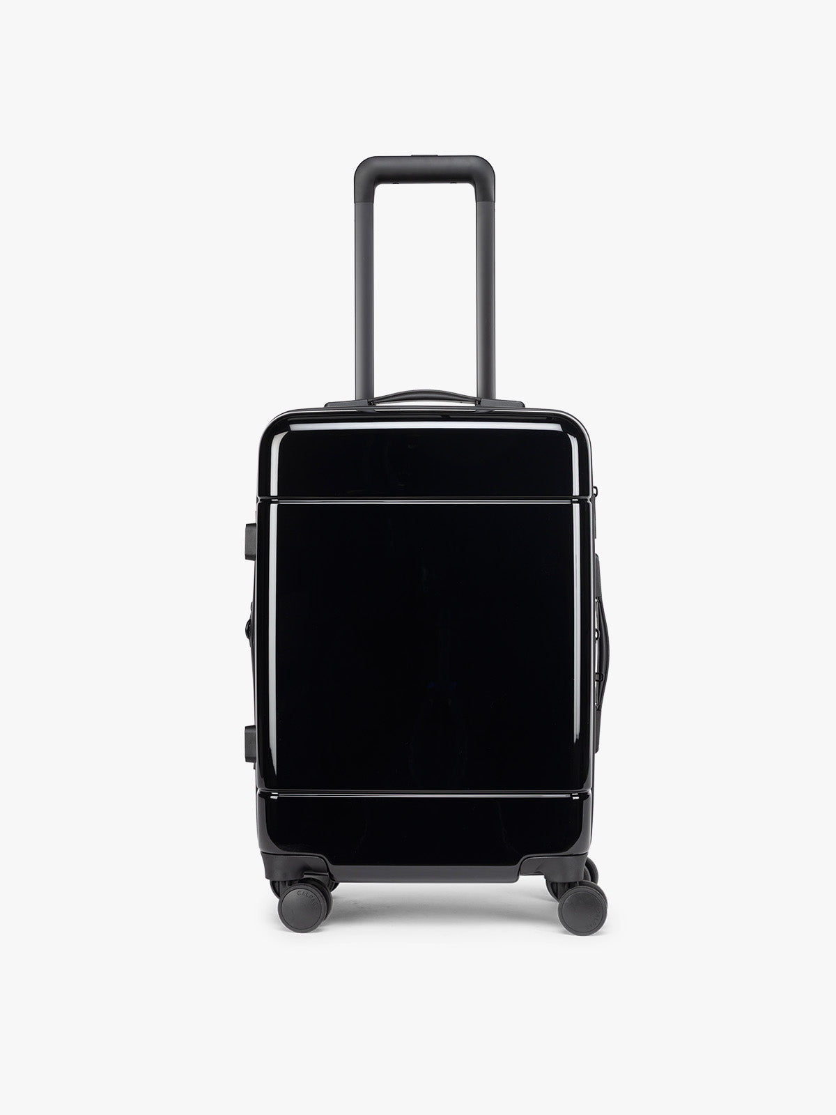 CALPAK Hue Carry On Luggage in Glazed Black front view on white background; LHU1020-NP-GLAZED-BLACK