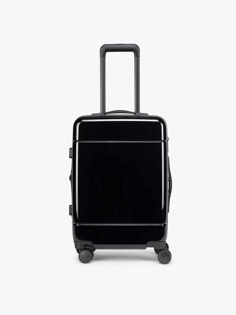 CALPAK Hue Carry On Luggage in Glazed Black front view on white background