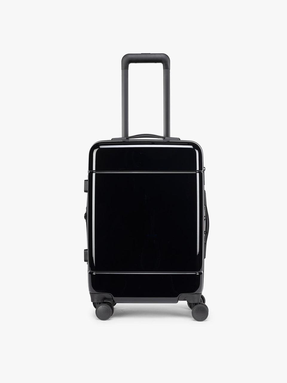 CALPAK Hue Carry On Luggage in Glazed Black front view on white background; LHU1020-NP-GLAZED-BLACK