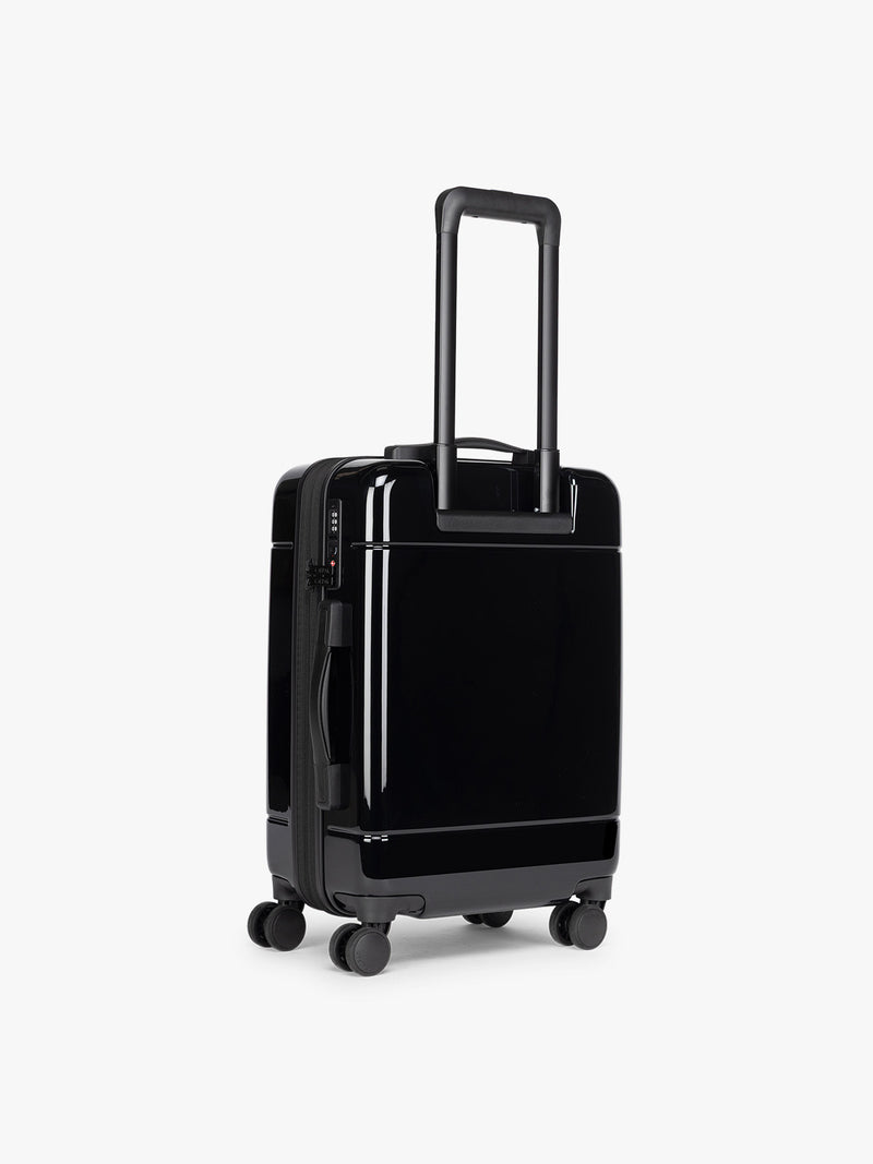 CALPAK Hue Carry On Luggage in Glazed Black back view on white background