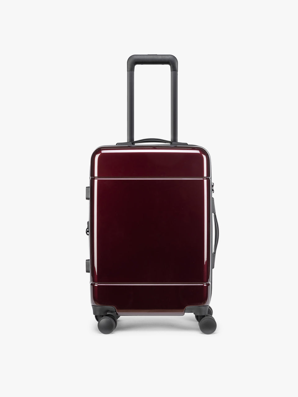 CALPAK Hue Carry On Luggage in Dark Cherry Red on white background; LHU1020-NP-GLAZED-DARK-CHERRY