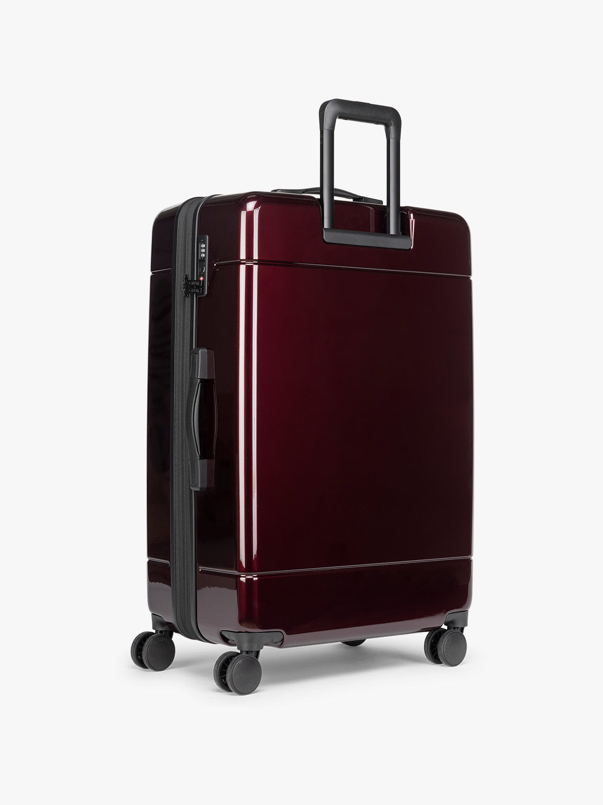 CALPAK maroon Hue Large Luggage in Glazed Dark Cherry back; LHU1028-GLAZED-DARK-CHERRY