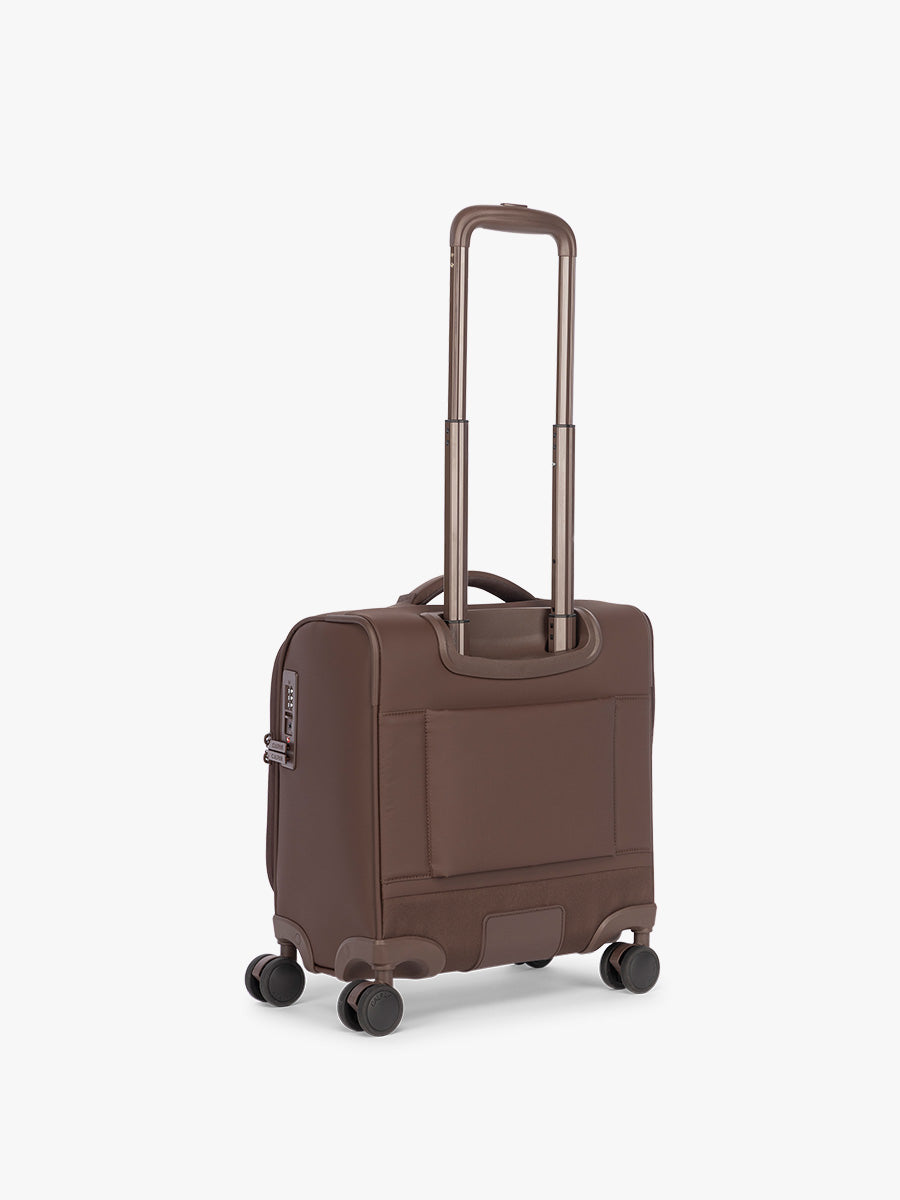 Back view of CALPAK Mini Luka Soft-Sided Carry On Luggage brown Walnut; LSM1014-WALNUT