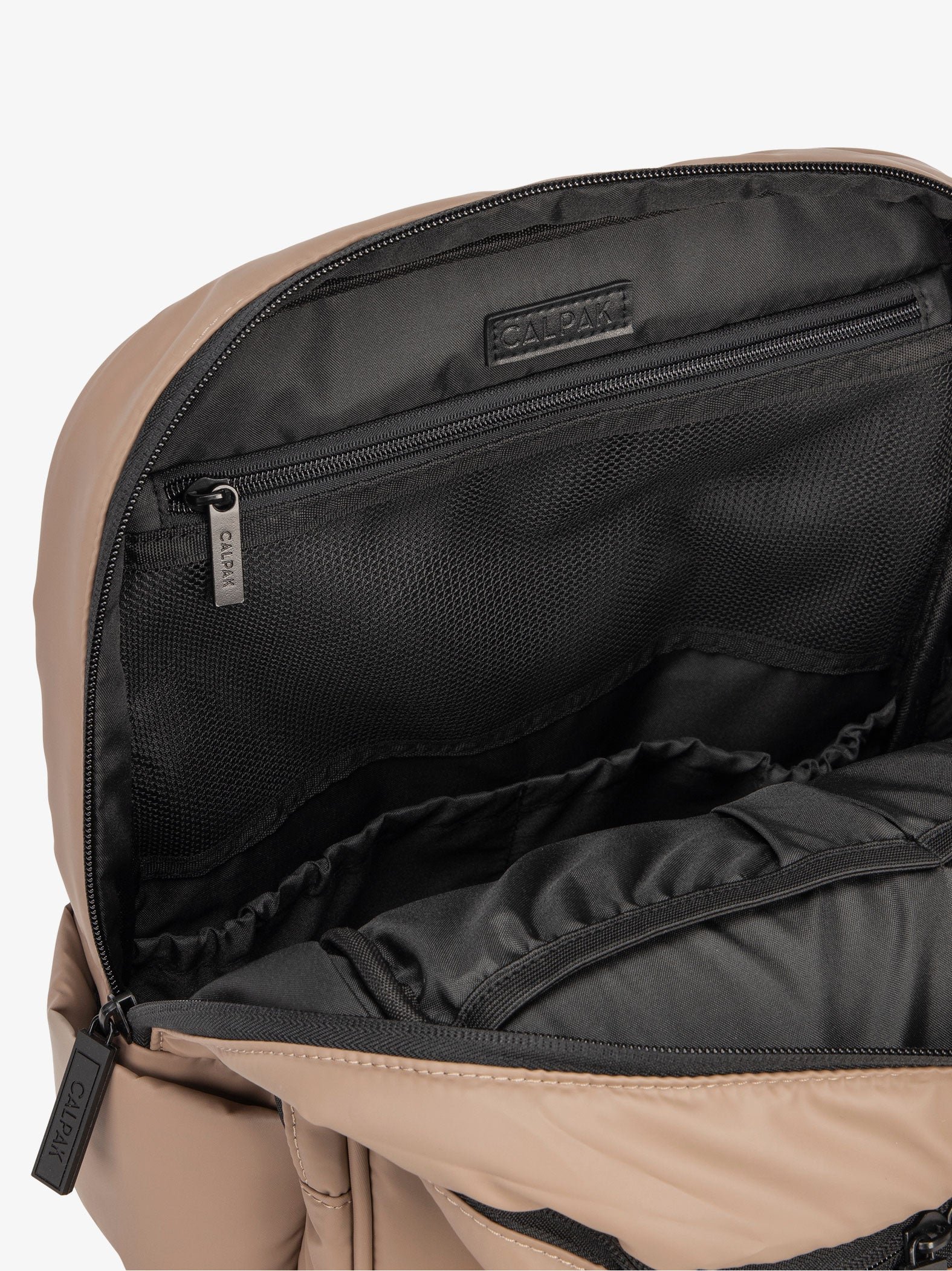 interior of Luka laptop backpack with laptop sleeve