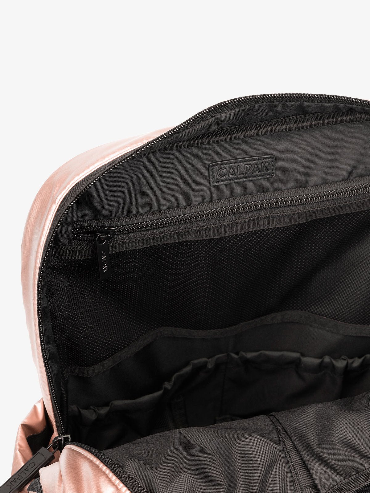 CALPAK Luka Laptop puffy Backpack for work with mesh pocket interior in metallic pink